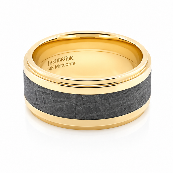Lashbrook Men's Gold Wedding Band with Meteorite Inlay Blue Marlin Jewelry, Inc. Islamorada, FL