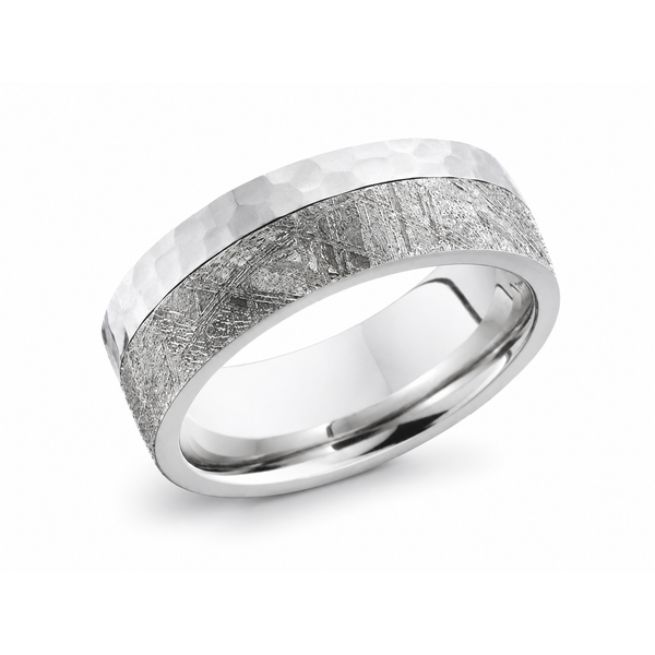 Lashbrook Men's  Cobalt Chrome Hammered Edge Wedding Band with Meteorite Blue Marlin Jewelry, Inc. Islamorada, FL