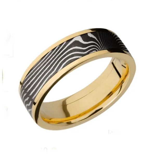 Lashbrook Men's Flat Gold Wedding Band with Twist Damascus Inlay Blue Marlin Jewelry, Inc. Islamorada, FL