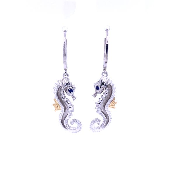 Steven Douglas Seahorse Leverback Earrings with Blue Sapphire Image 3 Blue Marlin Jewelry, Inc. Islamorada, FL