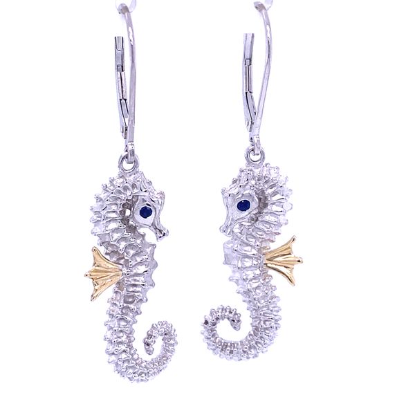 Steven Douglas Seahorse Leverback Earrings with Blue Sapphire Image 4 Blue Marlin Jewelry, Inc. Islamorada, FL