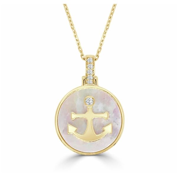 Frederic Sage Mother of Pearl and Diamond Anchor Pendant Necklace Blue Marlin Jewelry, Inc. Islamorada, FL