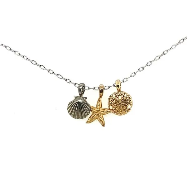 Gold Starfish, Sand Dollar &  Shell Charm Pendant/ Necklace Blue Marlin Jewelry, Inc. Islamorada, FL