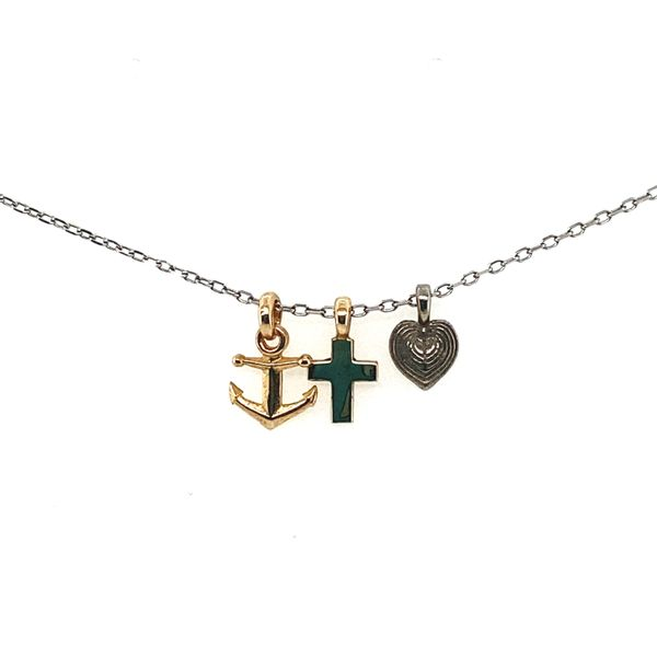 Gold Cross, Anchor and Heart Charm Pendant/ Necklace Blue Marlin Jewelry, Inc. Islamorada, FL