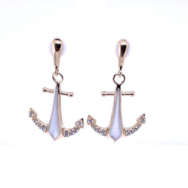 Kabana Mother Of Pearl Drop Anchor Post Earrings with Diamonds Blue Marlin Jewelry, Inc. Islamorada, FL