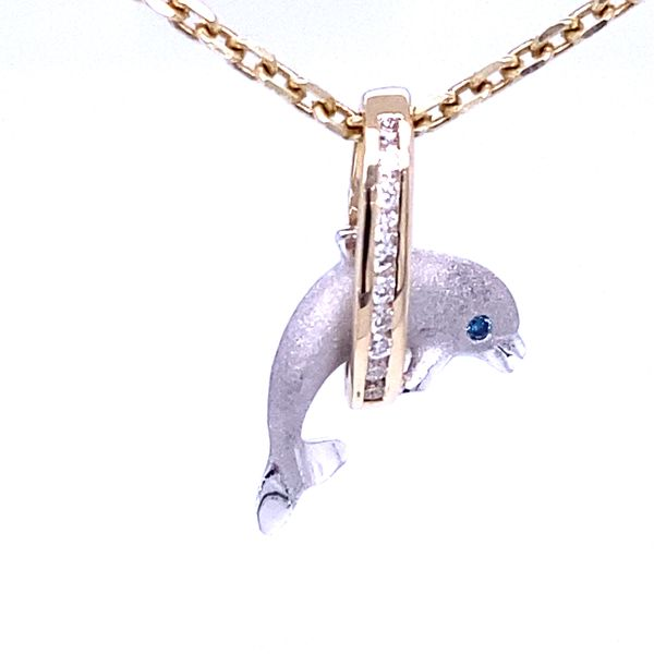 Denny Wong Small Dolphin Hoop Pendant with Diamonds Image 4 Blue Marlin Jewelry, Inc. Islamorada, FL