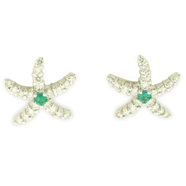 Diamond Starfish Stud Earrings with Emeralds Blue Marlin Jewelry, Inc. Islamorada, FL