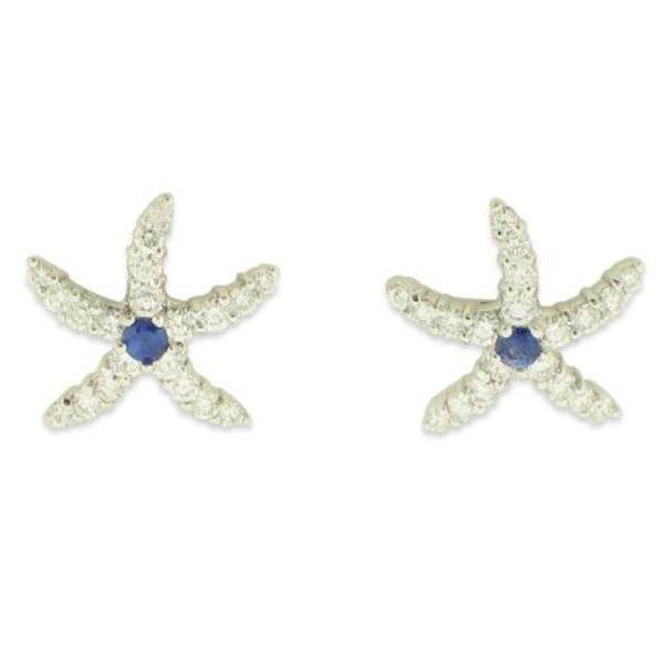 Diamond Starfish Stud Earrings with Blue Sapphires Blue Marlin Jewelry, Inc. Islamorada, FL