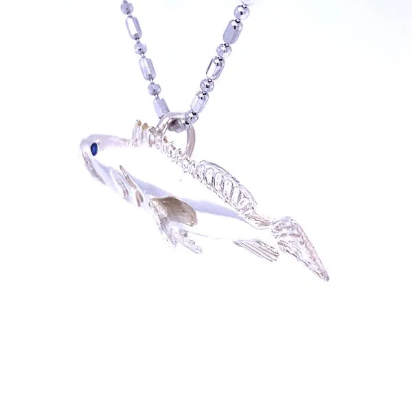Silver Grouper Fish Pendant with Blue Sapphire Eye Image 4 Blue Marlin Jewelry, Inc. Islamorada, FL