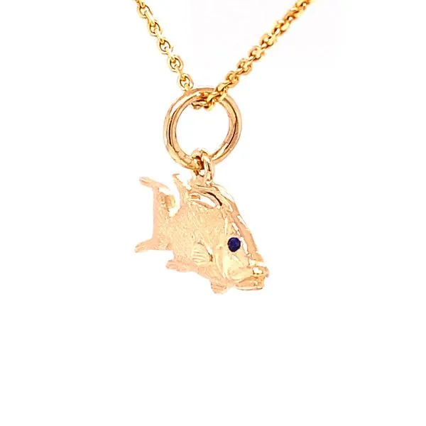 Hogfish Charm/Pendant with Blue Sapphire Eye Image 4 Blue Marlin Jewelry, Inc. Islamorada, FL