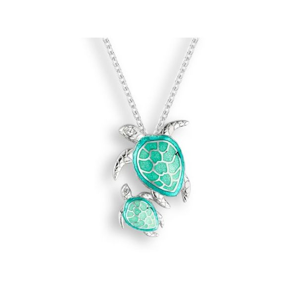 Green Turtle Sterling Silver-White Sapphire Blue