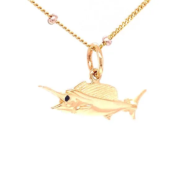 Sailfish Charm/Pendant with Blue Sapphire Eye Image 2 Blue Marlin Jewelry, Inc. Islamorada, FL