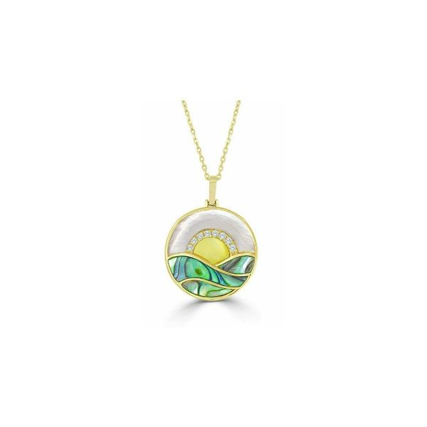 Frederic Sage White Mother of Pearl, Abalone and Diamond Sunset Pendant Necklace Blue Marlin Jewelry, Inc. Islamorada, FL