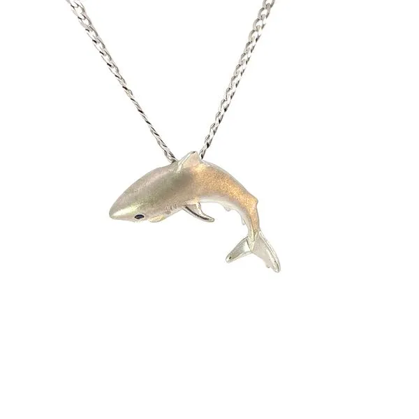 14K and Sterling Silver Great White Shark with Blue Sapphire Blue Marlin Jewelry, Inc. Islamorada, FL