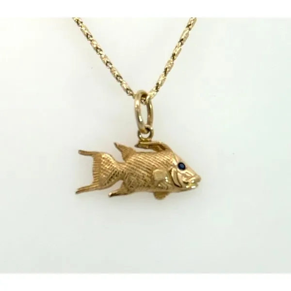 Hogfish Charm/Pendant with Blue Sapphire Eye Blue Marlin Jewelry, Inc. Islamorada, FL