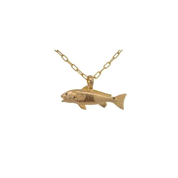 14K .01 CT SAPPHIRE EYE,.02 CT SAPPHIRE TAIL REDFISH PENDANT Blue Marlin Jewelry, Inc. Islamorada, FL