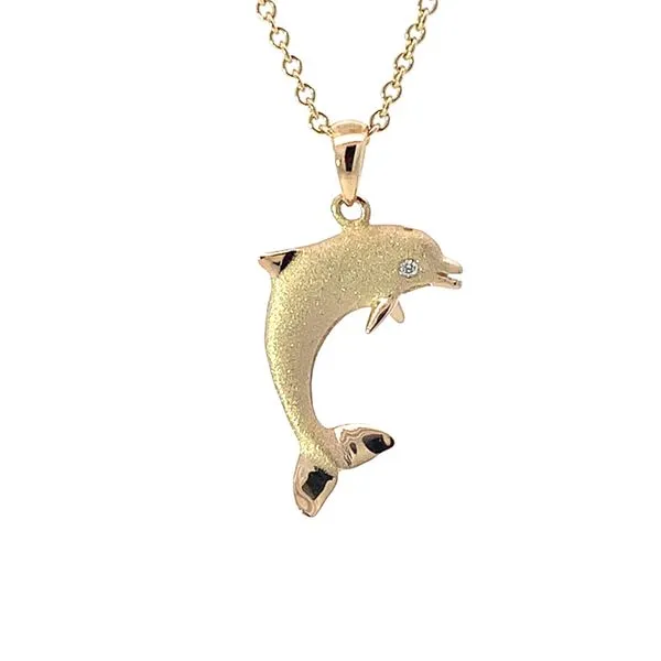 14K Jumping Dolphin W/ Diamond Eye Pendant Blue Marlin Jewelry, Inc. Islamorada, FL