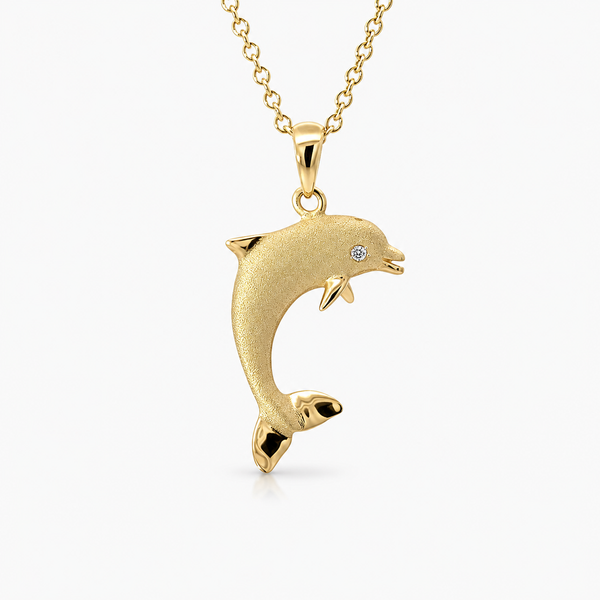 14K Jumping Dolphin W/ Diamond Eye Pendant Blue Marlin Jewelry, Inc. Islamorada, FL