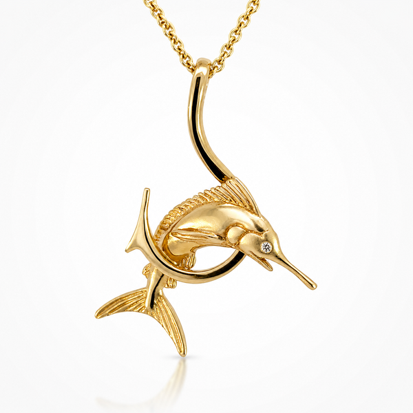 Steven Douglas Marlin on Hook with Diamond Eyes Fish Pendant Blue Marlin Jewelry, Inc. Islamorada, FL