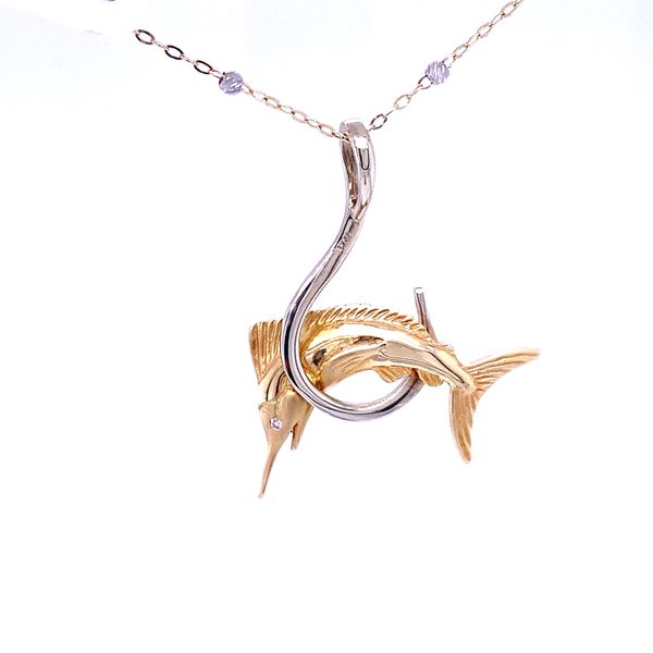 Steven Douglas Marlin on Hook with Diamond Eyes Fish Pendant Image 3 Blue Marlin Jewelry, Inc. Islamorada, FL