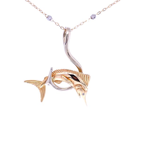 Steven Douglas Marlin on Hook with Diamond Eyes Fish Pendant Blue Marlin Jewelry, Inc. Islamorada, FL