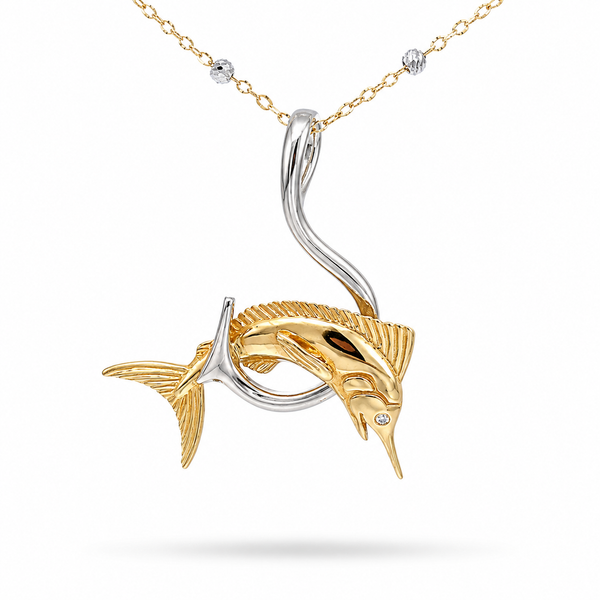 Steven Douglas Marlin on Hook with Diamond Eyes Fish Pendant Blue Marlin Jewelry, Inc. Islamorada, FL