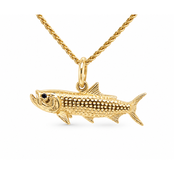 Full Round Tarpon Fish with Sapphire eye Charm/Pendant Blue Marlin Jewelry, Inc. Islamorada, FL