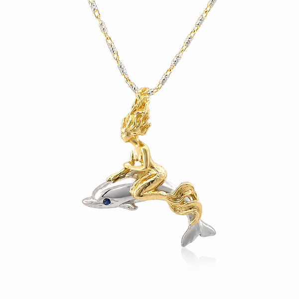14K and Sterling Silver Mermaid with Dolphin Pendant Blue Marlin Jewelry, Inc. Islamorada, FL