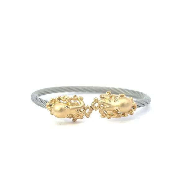 14K Octopus and Stainless Steel Cable Bracelet Blue Marlin Jewelry, Inc. Islamorada, FL