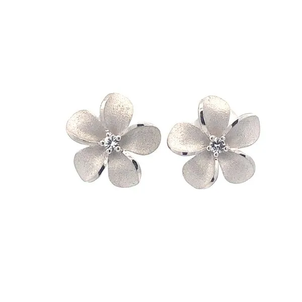 Denny Wong White Sapphire Plumeria Earrings Blue Marlin Jewelry, Inc. Islamorada, FL