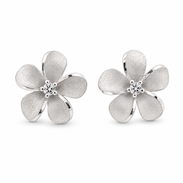 Denny Wong White Sapphire Plumeria Earrings Blue Marlin Jewelry, Inc. Islamorada, FL