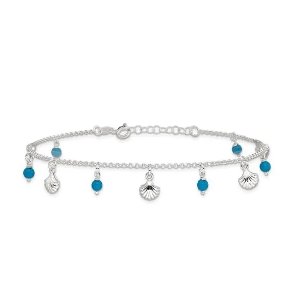 Sterling Silver Polished Shell and Turquoise 8in Plus 1in Ext. Anklet Blue Marlin Jewelry, Inc. Islamorada, FL