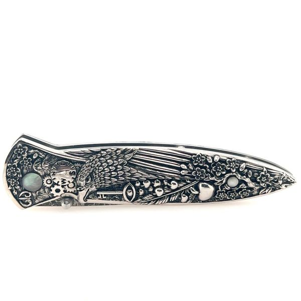 Galatea Silver Heaven & Earth Steel Damascus Knife Image 2 Blue Marlin Jewelry, Inc. Islamorada, FL