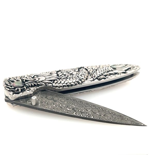 Galatea Silver Dragon Rising Steel Damascus Knife Blue Marlin Jewelry, Inc. Islamorada, FL