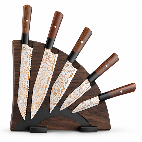 Kultro Rainbow Damascus Blades Knife Set with Walnut Handles Blue Marlin Jewelry, Inc. Islamorada, FL
