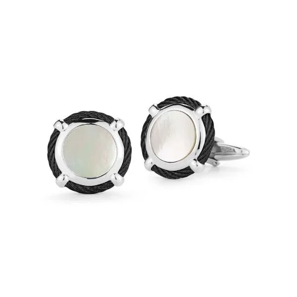 ALOR Men’s Black Classic Round Cufflinks with Mother of Pearl Blue Marlin Jewelry, Inc. Islamorada, FL