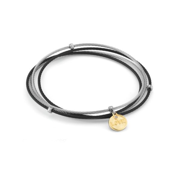 ALOR Black & Grey Cable Love Affirmation Bangle With Diamond Accent Blue Marlin Jewelry, Inc. Islamorada, FL