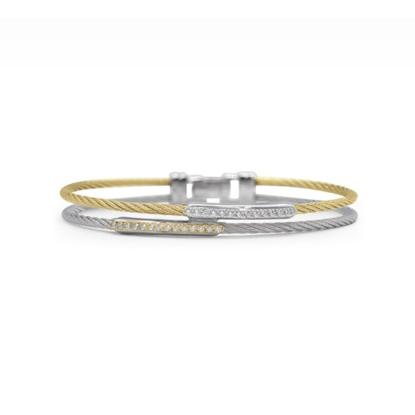 ALOR Grey & Yellow Cable Dual Channel Bar Bracelet with 18kt White & Yellow Gold & Diamonds Blue Marlin Jewelry, Inc. Islamorada, FL