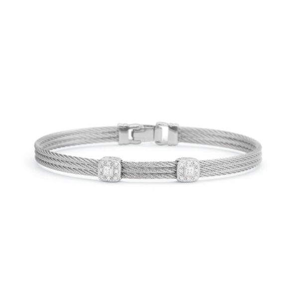 Alor Grey Cable Classic Stackable Bracelet with Double Square Station set in 18kt White Gold Blue Marlin Jewelry, Inc. Islamorada, FL