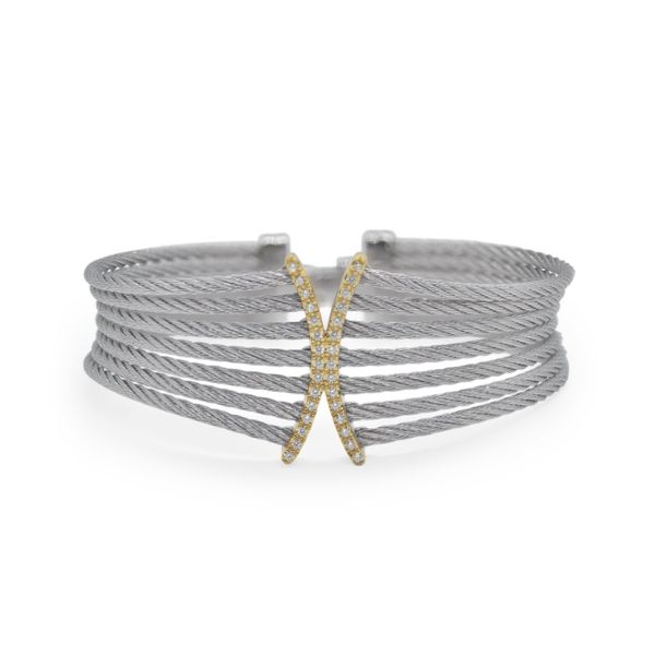 ALOR Grey Cable Butterfly Cuff with 18kt Yellow Gold & Diamonds Bracelet Blue Marlin Jewelry, Inc. Islamorada, FL