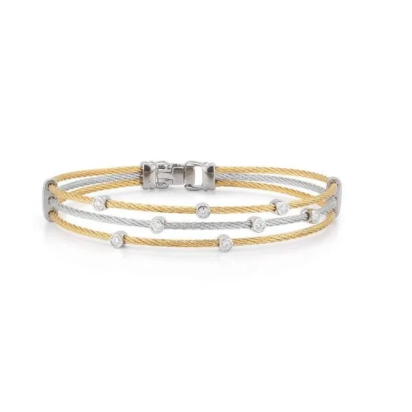 ALOR Yellow & Grey Cable Triple Strand Bracelet with 18kt White Gold & Diamonds Blue Marlin Jewelry, Inc. Islamorada, FL