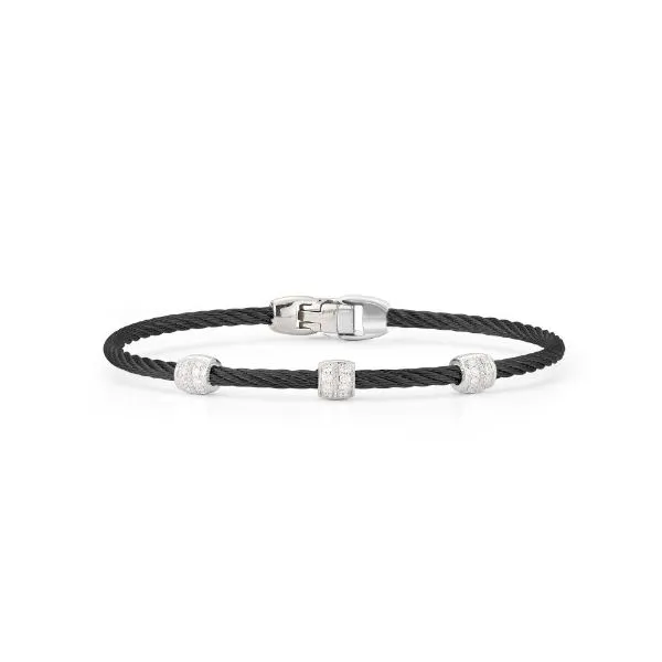 ALOR Black Cable Triple Station Stackable Bracelet with 18kt