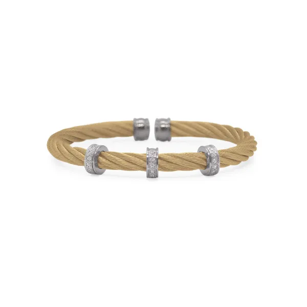 ALOR Yellow Cable 5mm Triple Barrel Cuff with 18kt Gold & Diamonds Blue Marlin Jewelry, Inc. Islamorada, FL