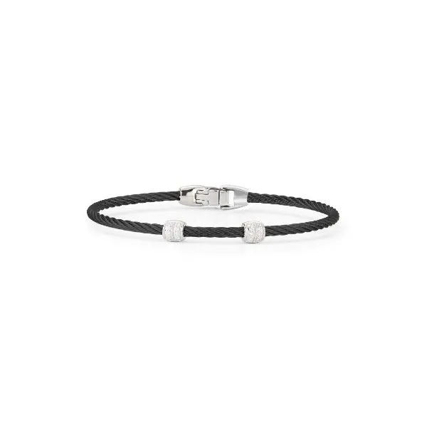 ALOR Black Cable Double Station Stackable Bangle Bracelet with 18kt White Gold & Diamonds Blue Marlin Jewelry, Inc. Islamorada, FL