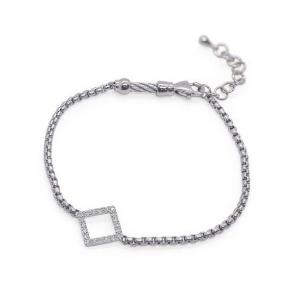ALOR Grey Chain Bracelet with 14kt White Gold Open Square Station & Diamonds Blue Marlin Jewelry, Inc. Islamorada, FL
