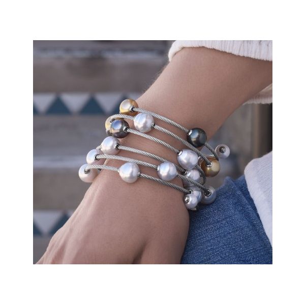 Alor White South Sea Pearl Wrap Bracelet with Grey Cable Image 2 Blue Marlin Jewelry, Inc. Islamorada, FL