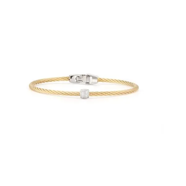 ALOR Yellow Cable Single Station Barrel Stackable Bracelet with 18kt White Gold & Diamonds Blue Marlin Jewelry, Inc. Islamorada, FL