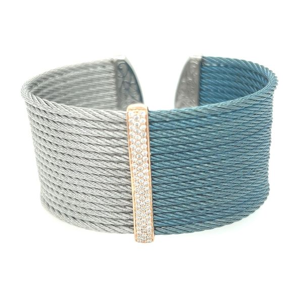 ALOR Island Blue and Grey Large Cable Cuff with 18K Rose Gold and Diamonds. Blue Marlin Jewelry, Inc. Islamorada, FL