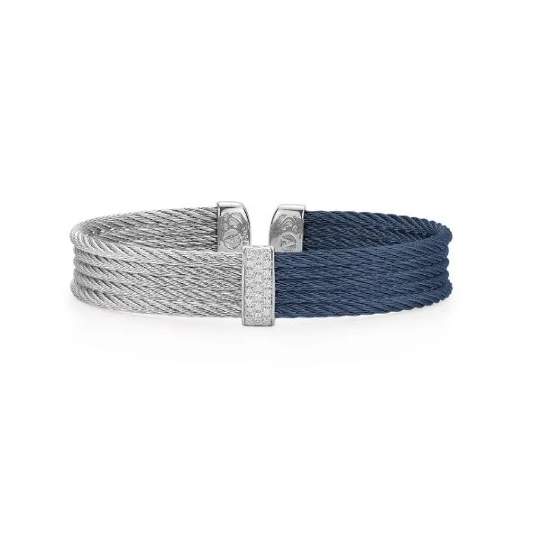 ALOR Blueberry & Grey Cable Mini Cuff with 18kt White Gold & Diamonds Blue Marlin Jewelry, Inc. Islamorada, FL