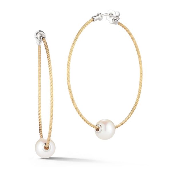 ALOR Yellow Cable Hoop Earrings with 18kt White Gold & Fresh Water Pearl Blue Marlin Jewelry, Inc. Islamorada, FL